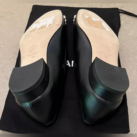 CHANEL Lambskin Grosgrain Pearl Cap Toe Ballerina Flats Black Size 38 - Picture 13 of 14